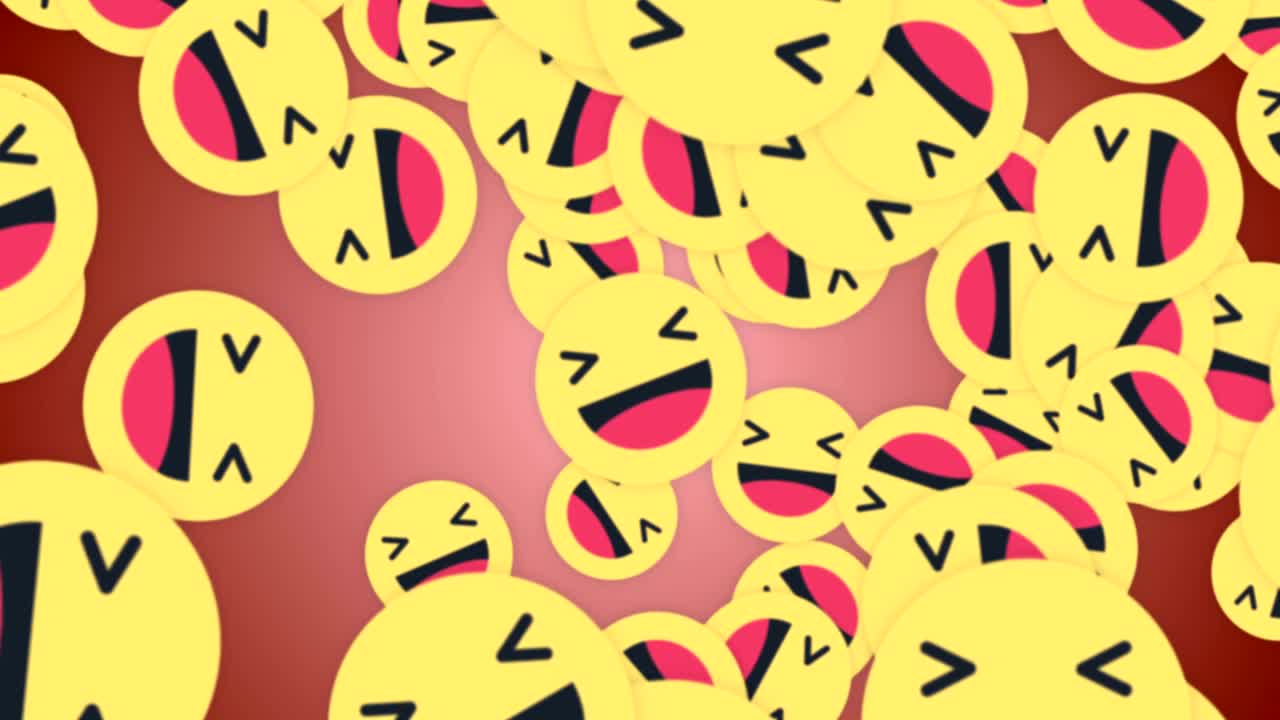 Animazione di emoji sorridenti "Haha" che cadono, rendering, sfondo, con canale alfa, loop.