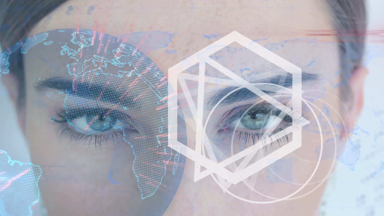 animación de formas en movimiento y globo sobre los ojos