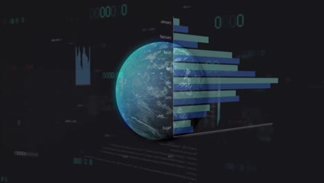 animación del procesamiento de datos sobre el globo sobre fondo negro