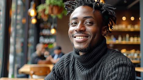 smiling man in a cafe