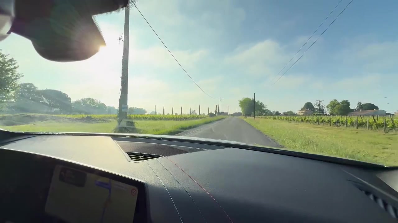 Guidare attraverso un paesaggio panoramico di vigneti in una giornata di sole