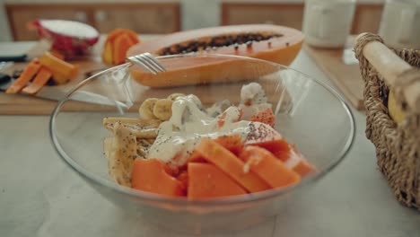 delicious tropical fruit salad with yogurt dressing