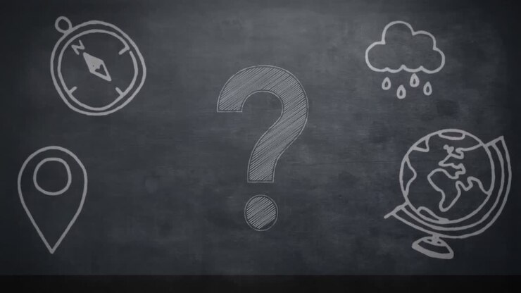 School concept icons against question mark symbol on blackboard