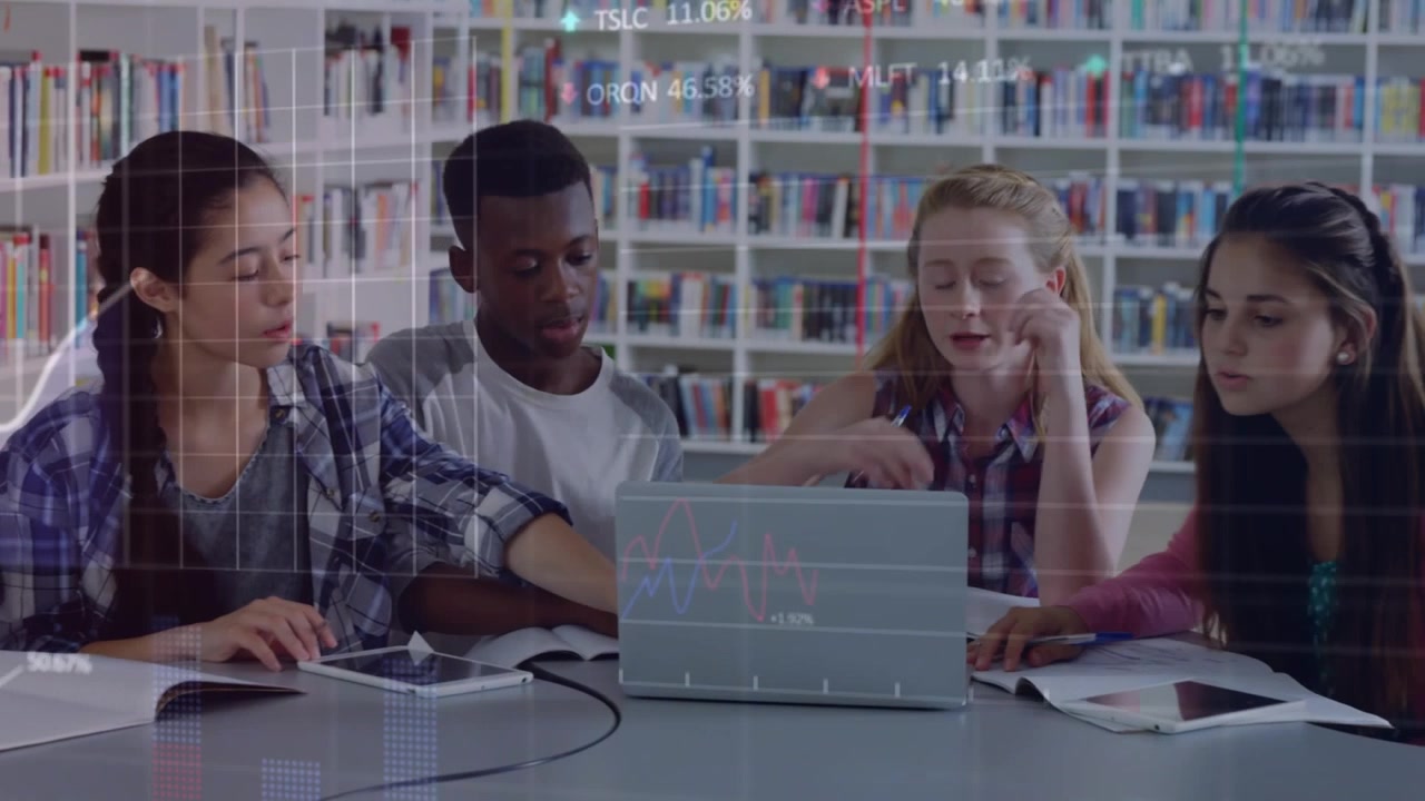 Animation of data processing over diverse students using laptop
