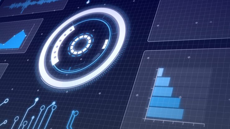 Animation of data processing over dark background