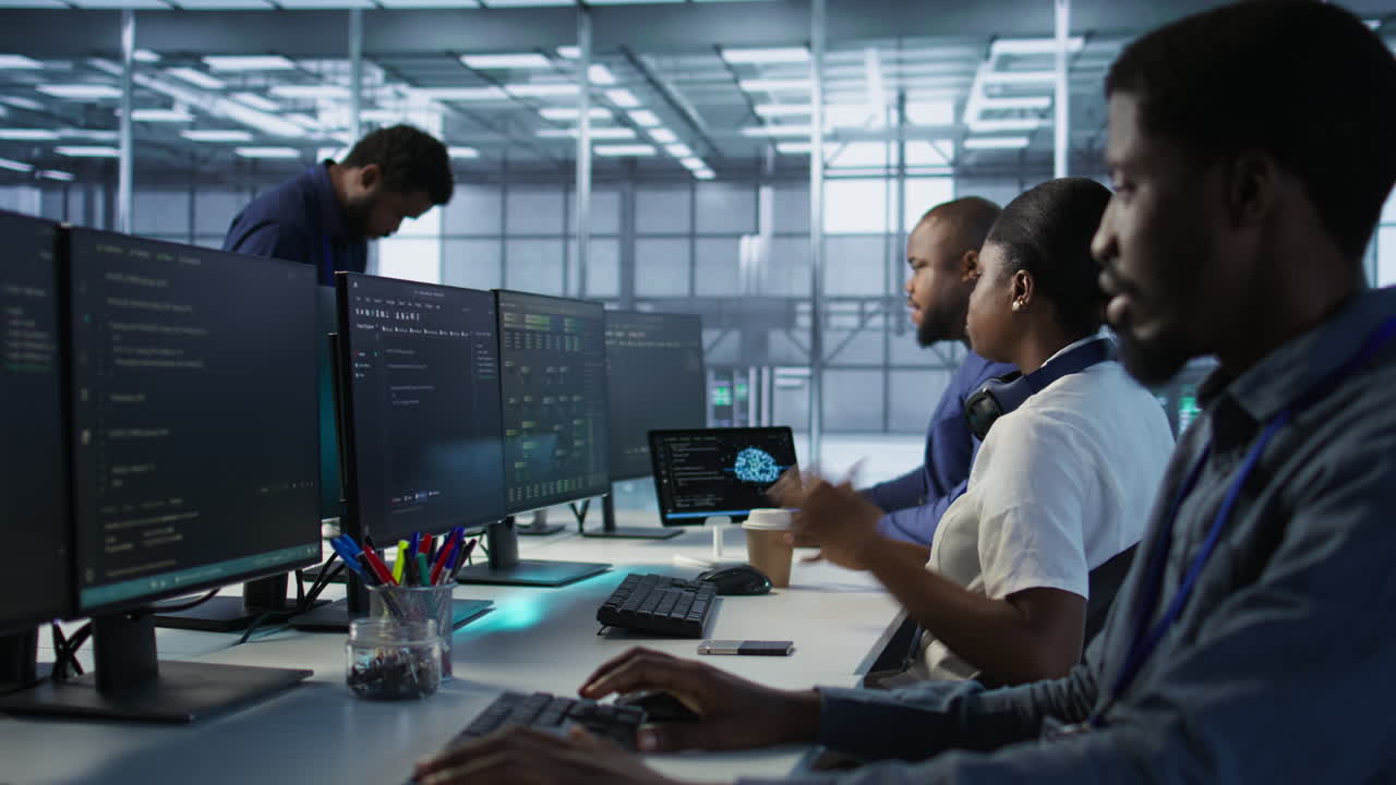 Diverse Team of IT Professionals Working in a Data Center