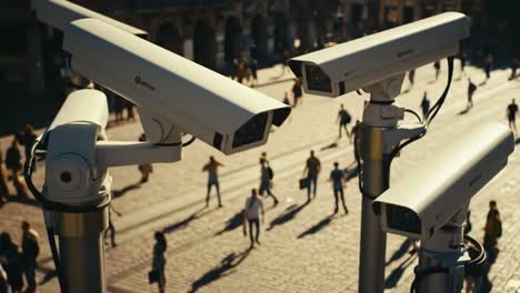 observing the crowd: surveillance cameras monitoring public spaces for enhanced security and safety in a busy urban environment