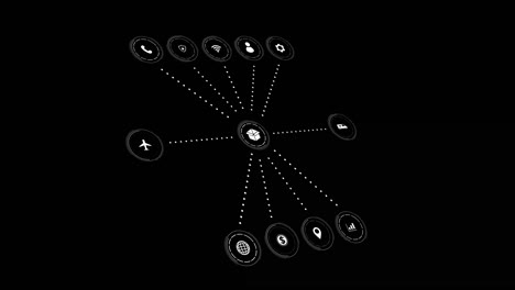 animation of network of connections with icons over black background