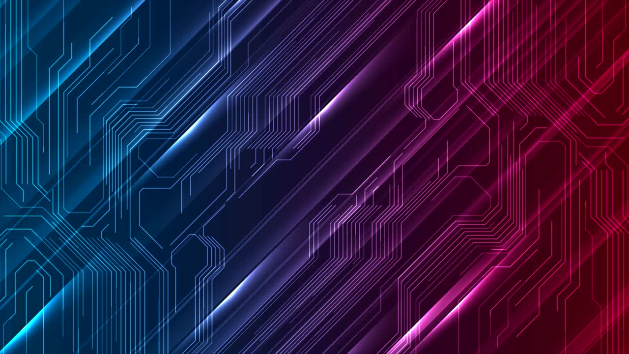 Blue purple glowing motion background with circuit board lines