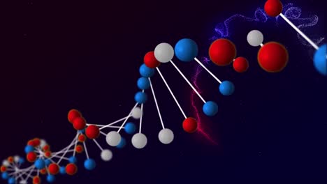 animación digital del giro de la estructura del adn y la onda digital contra un fondo negro