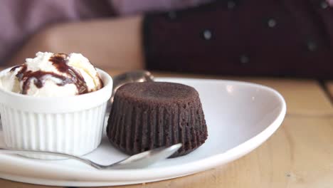 chocolate lava cake and ice cream