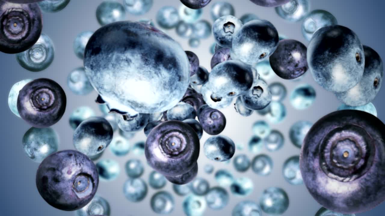 떨어지는 블루베리 배경, 루프, 애니메이션, 렌더링, 알파 채널