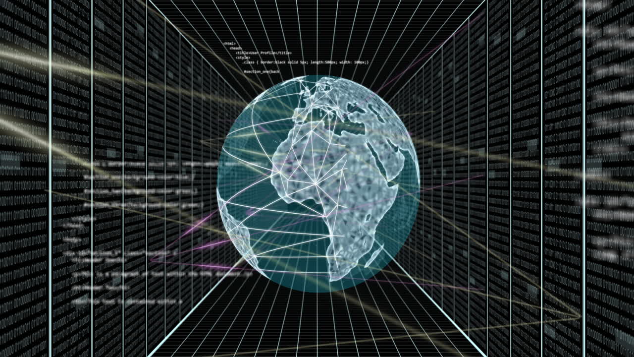 Animation of networks and data processing over globe