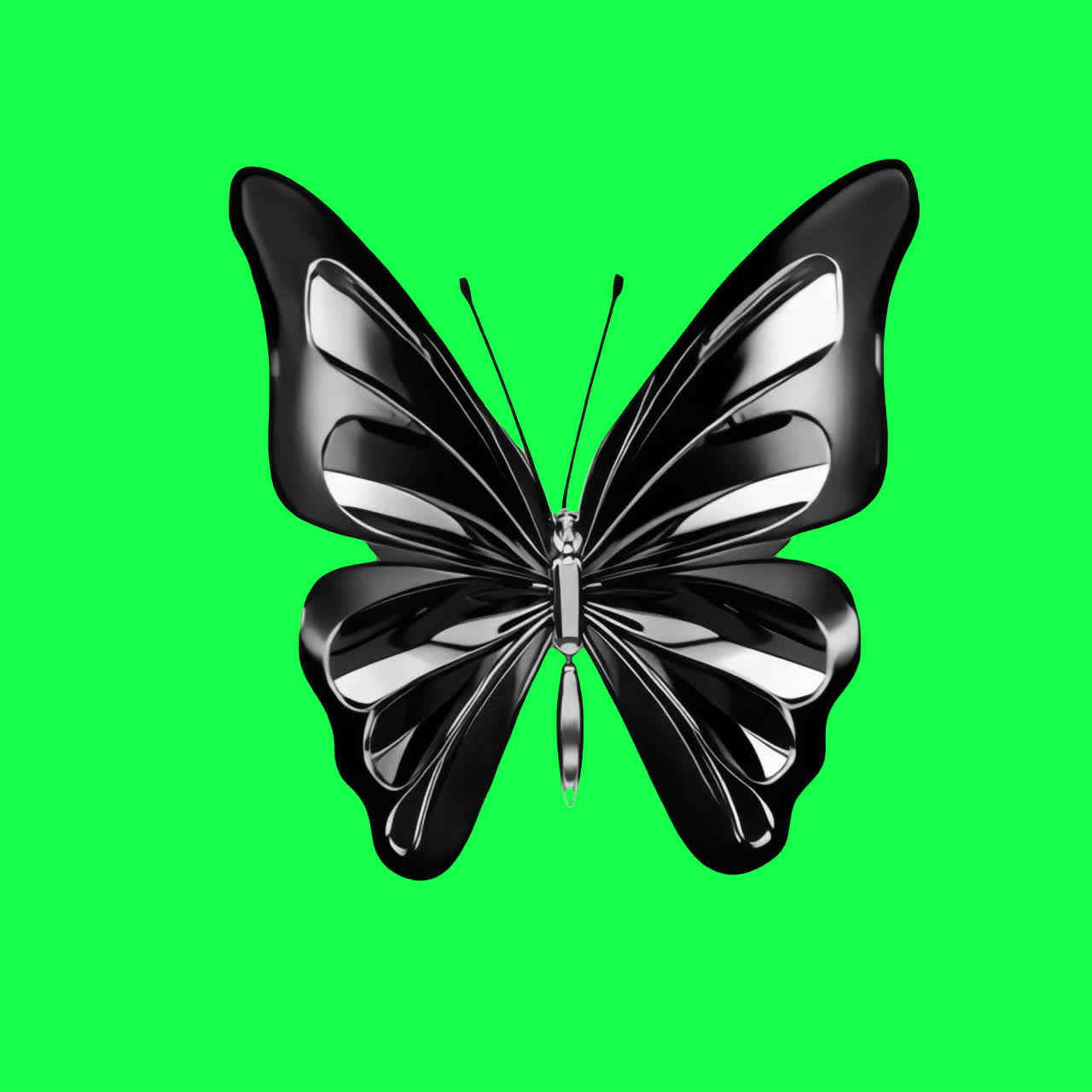 Metallic butterfly animation isolated asset, transparent 4K video, alpha channel, ProRes 4444