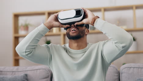vr, entretenimiento y hombre en la sala de estar