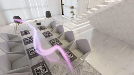 sala de estar de casa inteligente moderna con animación de la corriente de energía inteligente que fluye en el apartamento