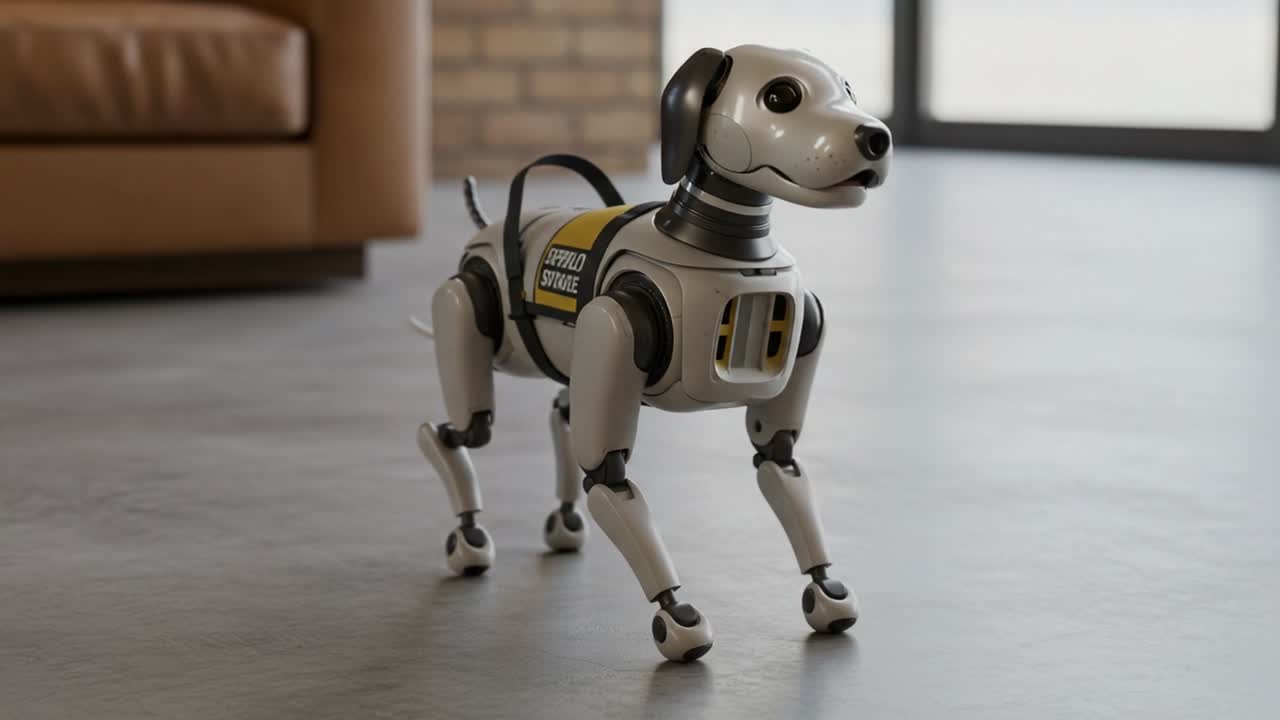 A Futuristic Robotic Dog Showcasing Advanced Technology and Engineering Designs, Captured in Two Frames Emphasizing Its Realistic Movements and Sleek Appearance