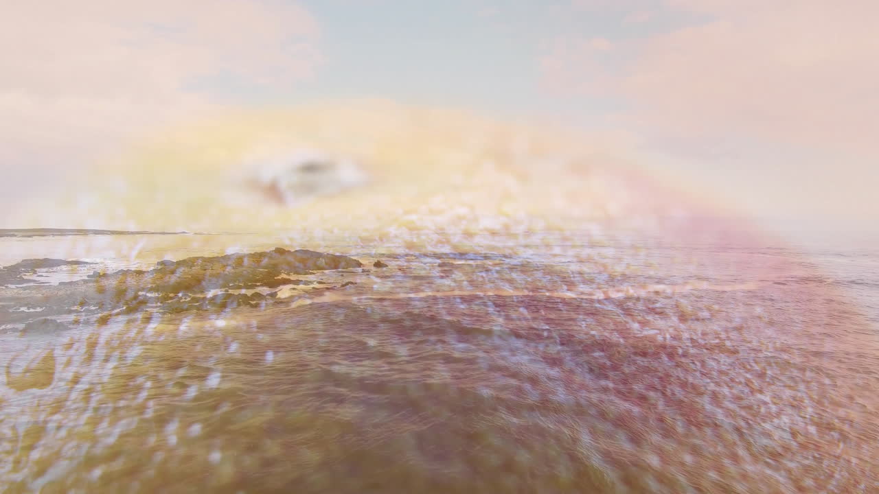 Ocean waves animation gently crashing over fruit surface texture close-up