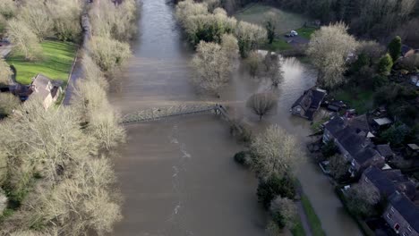 houses flooded in uk river severn ironbridge england uk drone footage