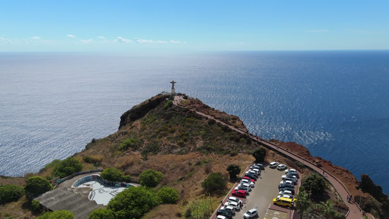 Coastal viewpoint Cristo Rei Christ the King tourist attraction in Canico, Madeira