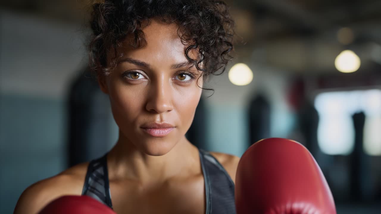 Focused and Determined: A Boxer Prepares to Fight with Intensity and Strength, Capturing the Essence of Training and Competitiveness in a Gym Environment