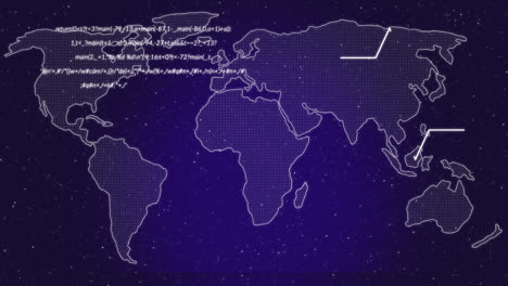 Animación-Del-Procesamiento-De-Datos-Sobre-El-Mapa-Mundial-Sobre-Fondo-Azul