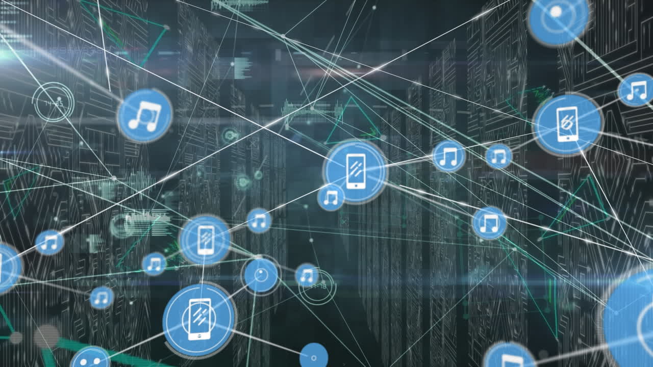 animación de la red de conexiones a través de la sala de servidores