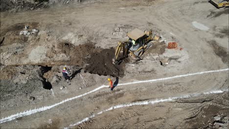 drone view excavators in city park creation project, mexico, video construction