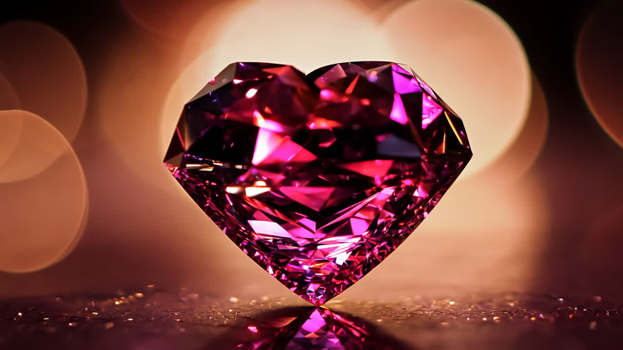 A large pink diamond is sitting on a table. The diamond is surrounded by a blurry background, giving it a sense of depth and importance. The image conveys a feeling of luxury and elegance