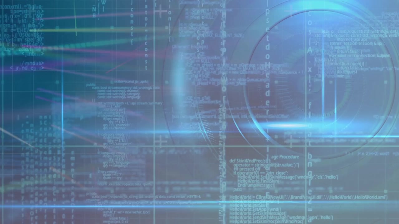 Animation of data processing over blue background with circles