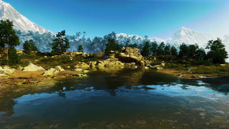 paisaje de montaña con reflejo de estanque