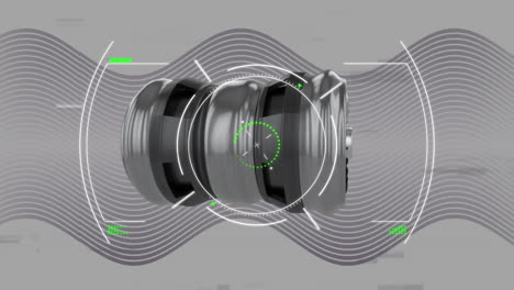 animation of scope scanning and turbine on gray background