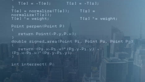 animación del procesamiento de datos sobre el paisaje urbano