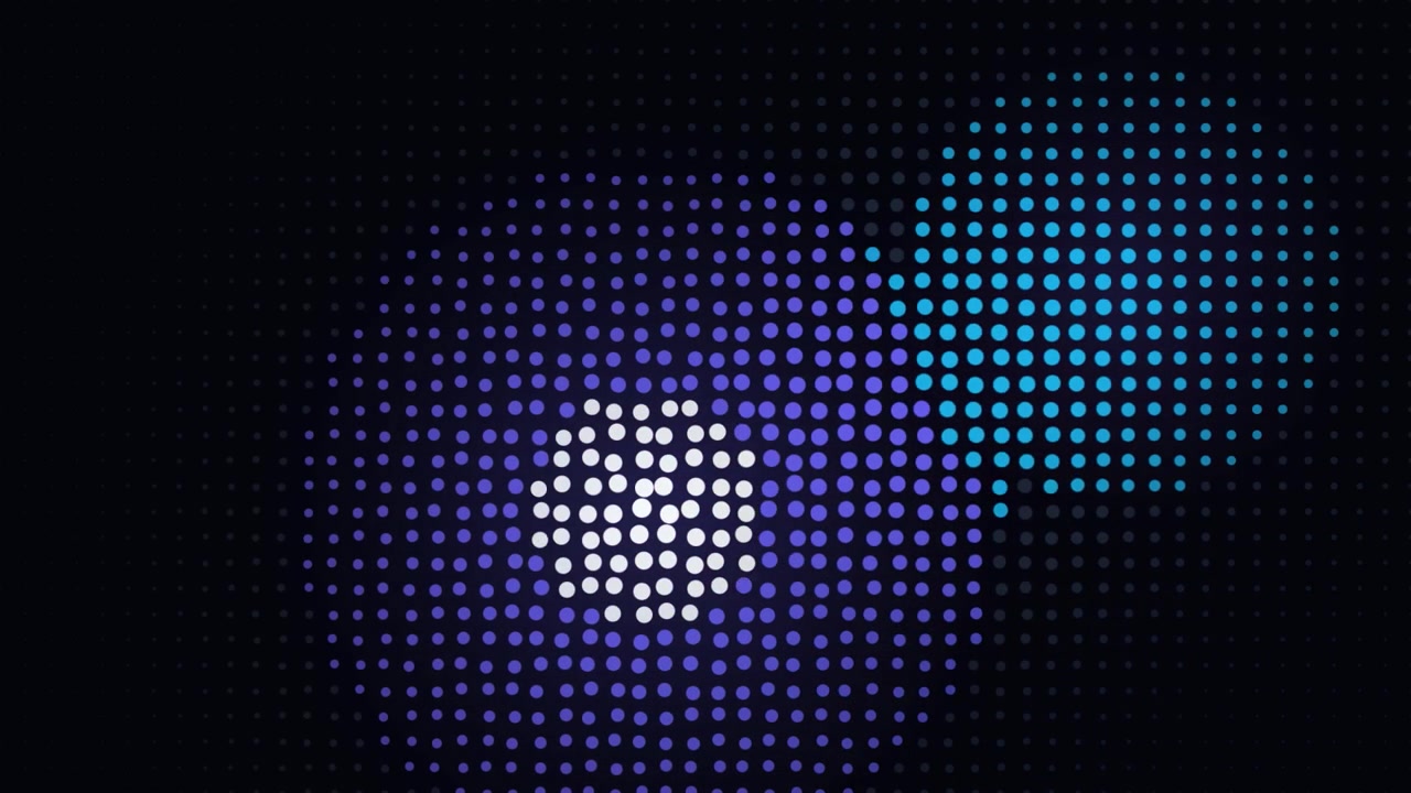 Grafica animata astratta con punti blu e viola pulsanti