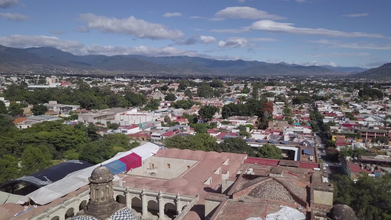 Church of Santo Domingo de Guzmán in Oaxaca Mexico Drone Aerial Fly Over