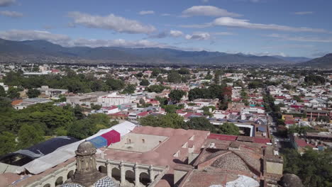 church of santo domingo de guzmán in oaxaca mexico drone aerial fly over