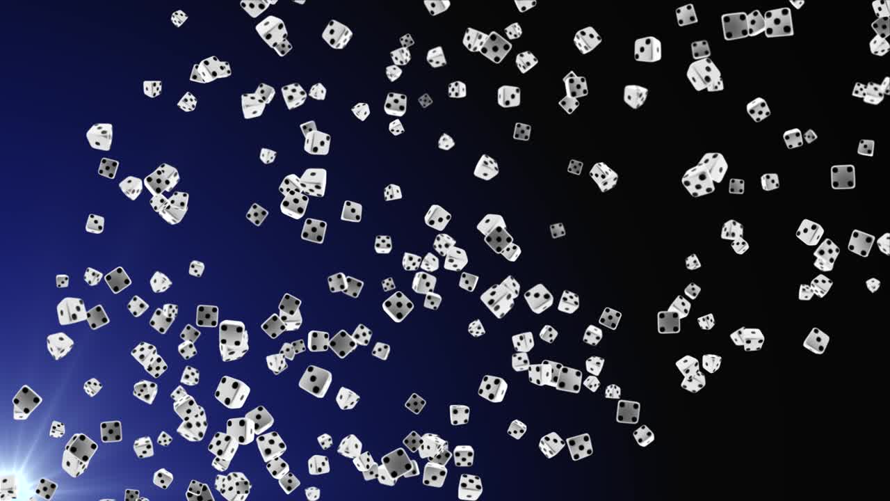 4k 3D Loop Animation Background, 4k Casino dices rotating at Blue background.