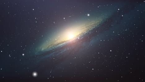 밝은 빛과 별이 우주에서 움직이는 은하
