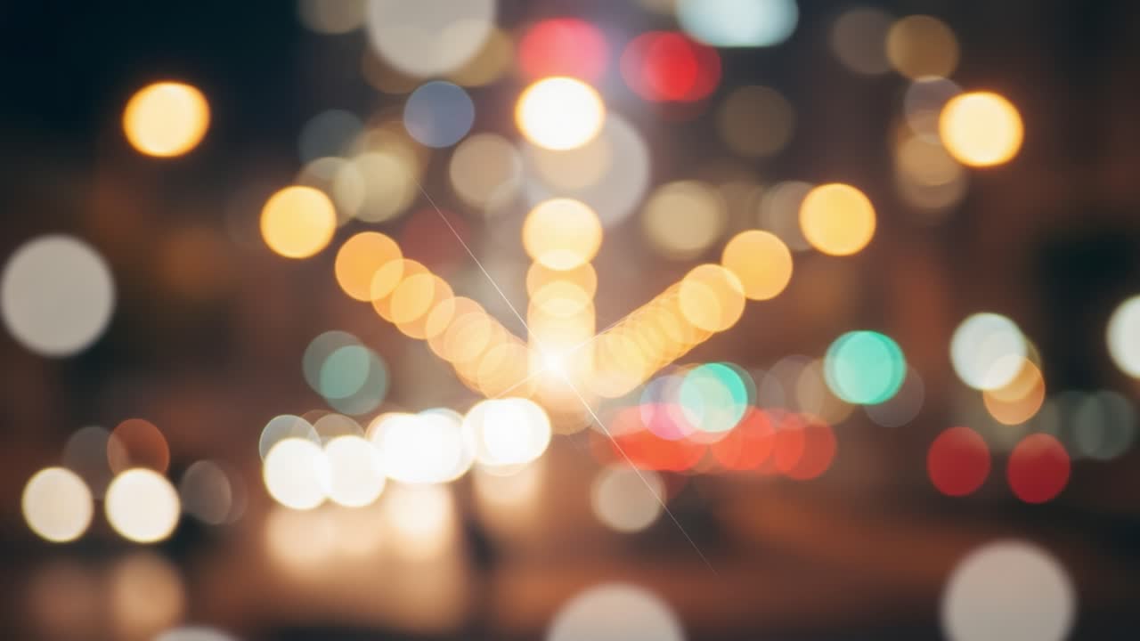 Captivating Nighttime Urban Scene: A Distinct Focus on Blurred City Lights and Traffic, Creating an Atmosphere of Vibrant Energy and Motion