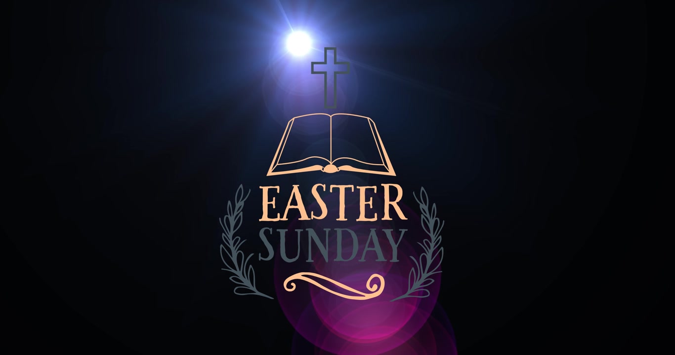 Animation of easter sunday on black background with light