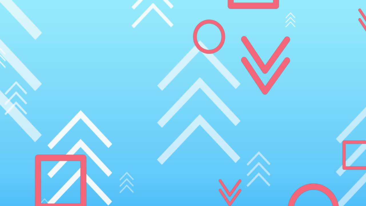 animación de formas abstractas rojas y blancas sobre un fondo azul.