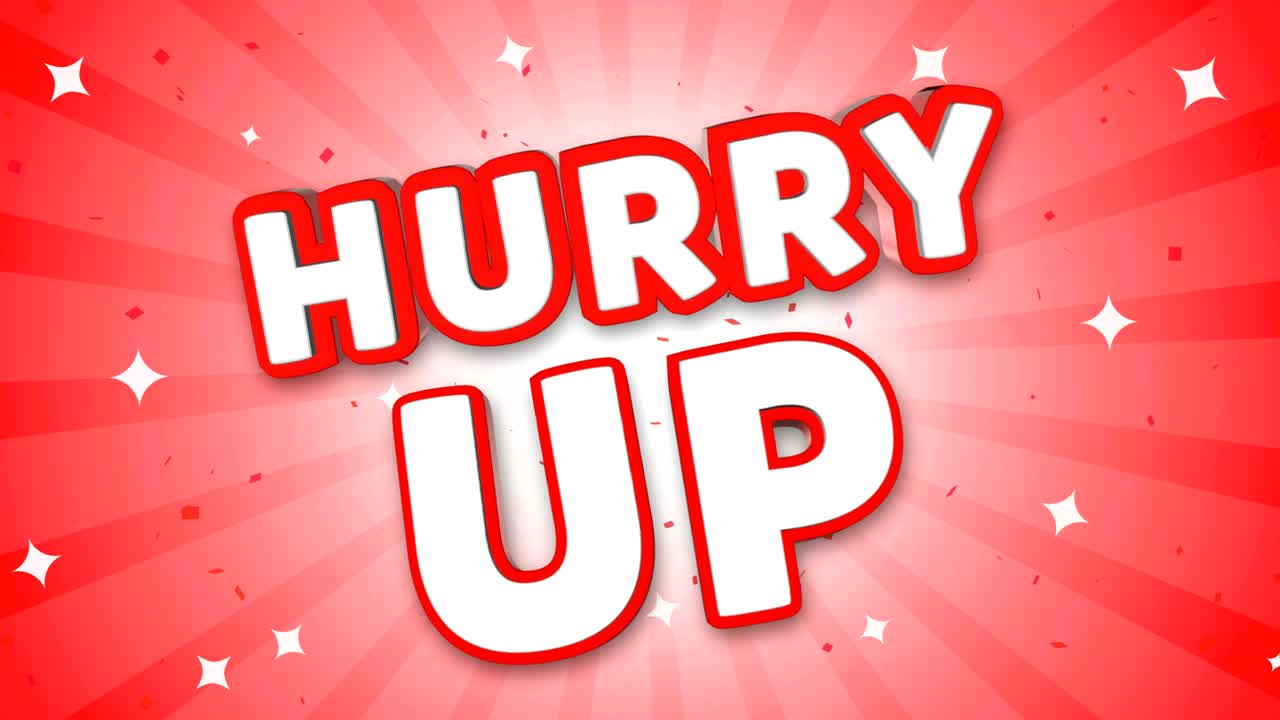 apresúrate con el texto en 3d en el fondo de confeti que cae.