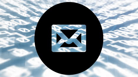 Animation of message icon over binary coding against blue background