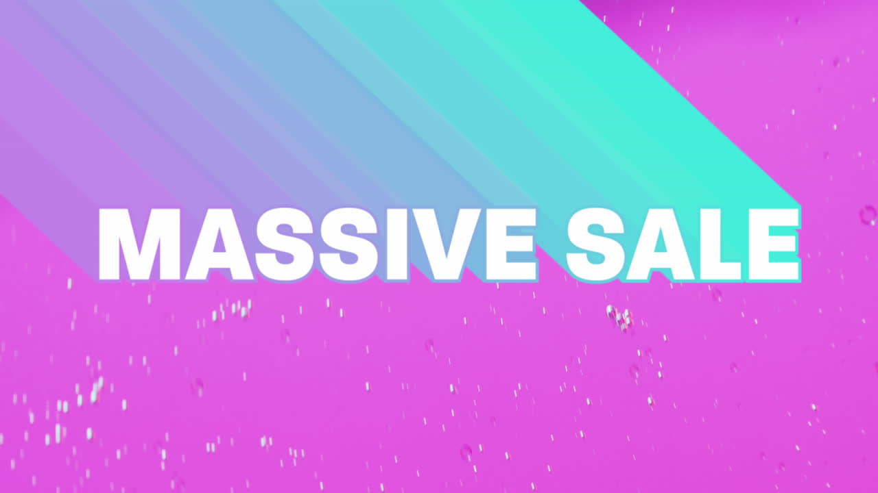 animación de texto de venta masiva en primer plano de líquidos y bolas.