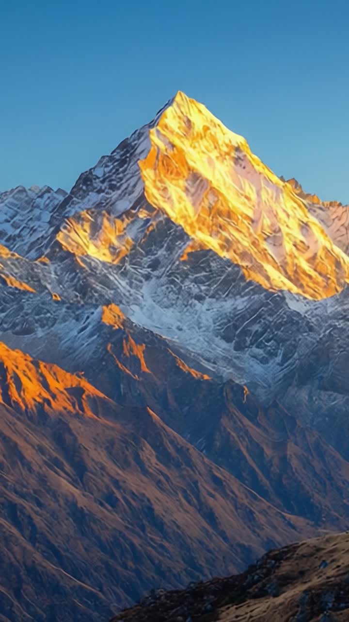 Maestosa vetta montana illuminata dall'alba: uno spettacolo mozzafiato della maestosità della natura e della luce mutevole su cime e valli aspre