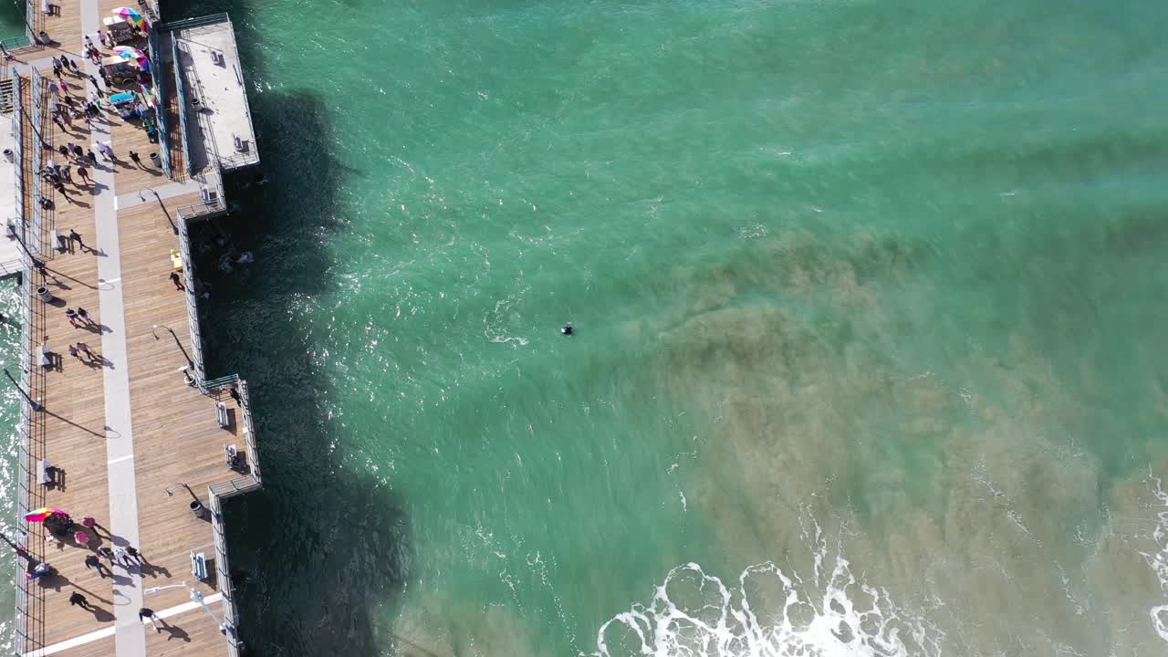 Santa Monica Pier Beach Boardwalk , Sunny Day Aerial