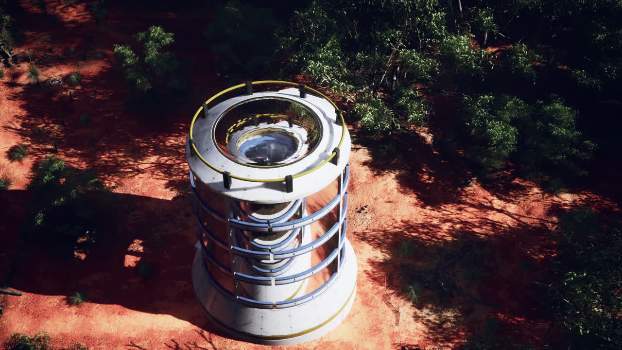 사막 풍경 의 미래적 인 탑