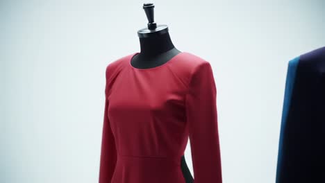 a dynamic showcase of fashion: elegant garments draped over mannequins highlighting colorful textiles and modern design principles in a contemporary setting