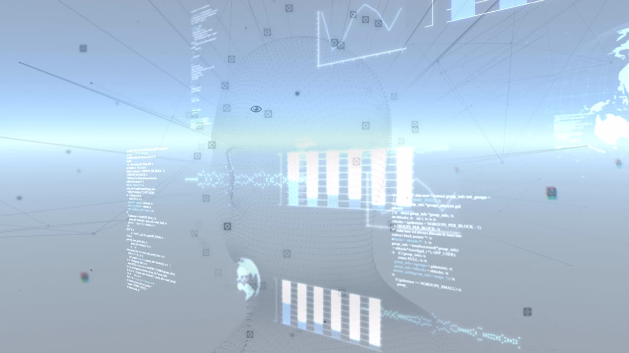 디지털 화면에서 인간의 머리의 애니메이션과 데이터 처리
