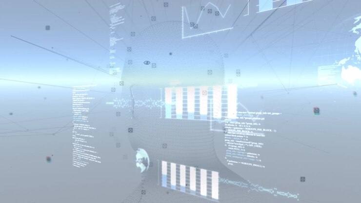 Animation af menneskehoved og databehandling over digital skærm